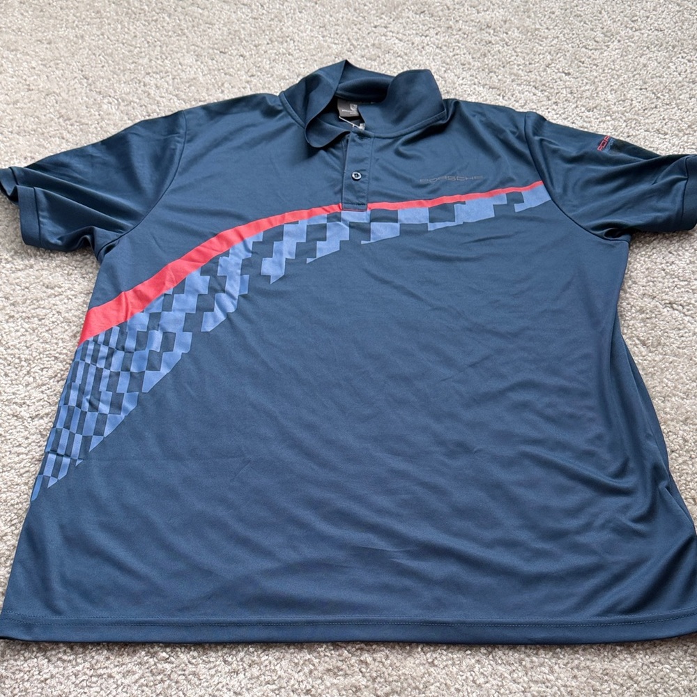 Men's Navy Porsche Polo Shirt with Red and Blue Accents
